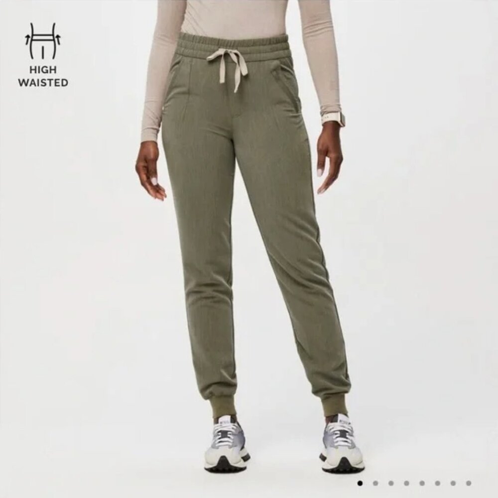 Women's Figs Heathered Olive High Waisted Tatu Slim - Cargo Jogger Scrub Pant